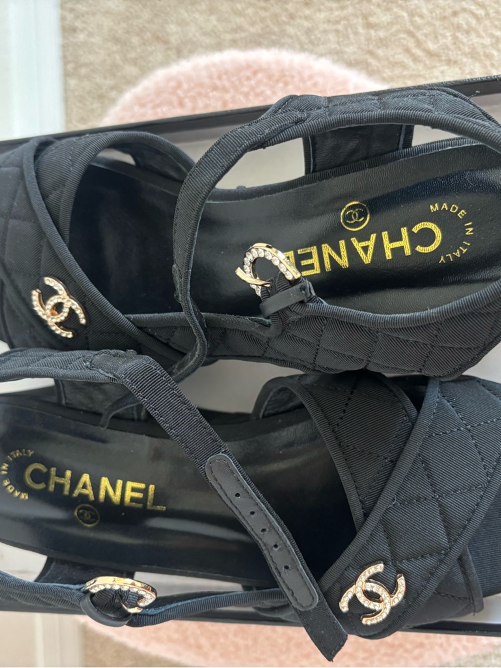 CHANEL Black Quilted Platform Sandals with Gold CC Hardware - Picture 8 of 12